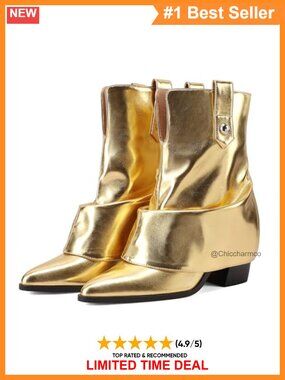 Women's Pointed Toe Chunky Heel Fold-Over Ankle Booties